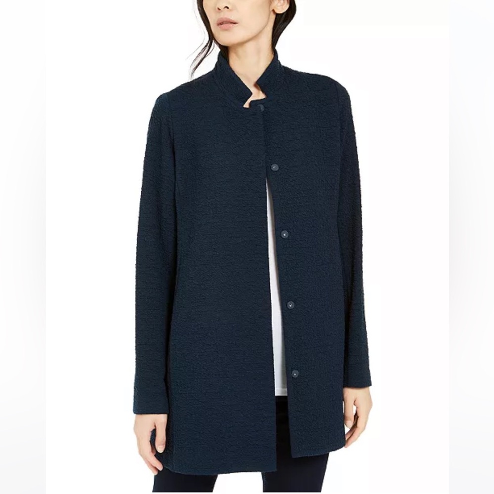 Eileen Fisher Organic Cotton Tencel Stand Collar Jacket Size Large NWT